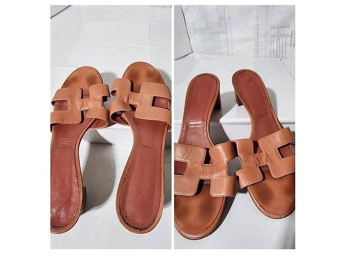 Hermès Hermes Leder Nappa Oasis Absätze Pfirsich Größe 40 Angeln - Ansicht 5