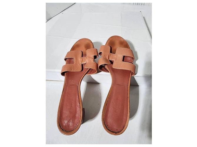 Hermès Hermes Leder Nappa Oasis Absätze Pfirsich Größe 40 Angeln - Ansicht 6