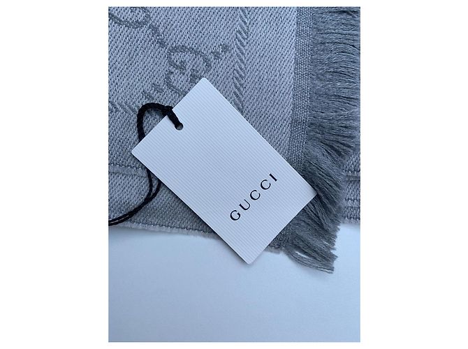 Sciarpa Gucci GG grigia in seta e lana Grigio - vista 3