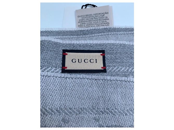 Sciarpa Gucci GG grigia in seta e lana Grigio - vista 8