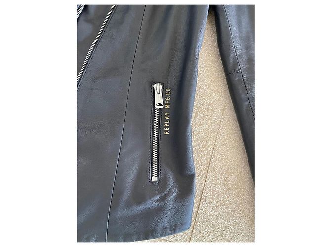 Autre Marque Schwarze Lederjacke oder schwarzes Replay-Leder-Perfecto Größe T.S Neu - Ansicht 4