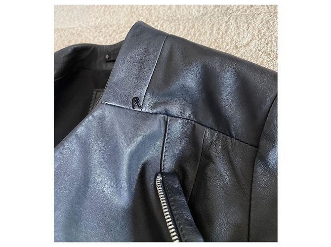 Autre Marque Schwarze Lederjacke oder schwarzes Replay-Leder-Perfecto Größe T.S Neu - Ansicht 5