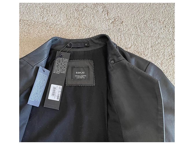 Autre Marque Schwarze Lederjacke oder schwarzes Replay-Leder-Perfecto Größe T.S Neu - Ansicht 6