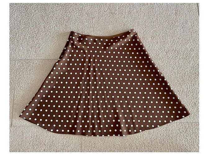 Autre Marque Falda trapezoidal marrón con lunares blanco roto talla 36 Castaño - vista 2