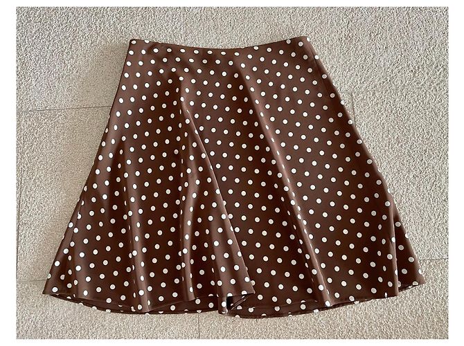 Autre Marque Falda trapezoidal marrón con lunares blanco roto talla 36 Castaño - vista 3