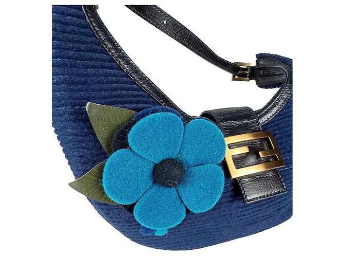 Borsa Fendi Baguette Croissant in lana blu - vista 3