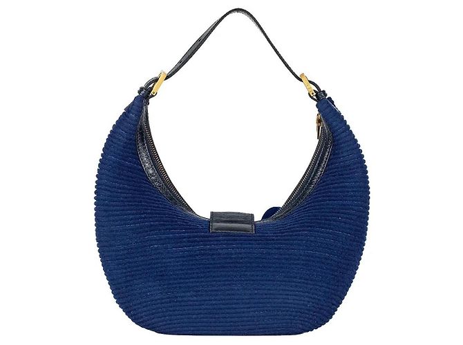 Borsa Fendi Baguette Croissant in lana blu - vista 4