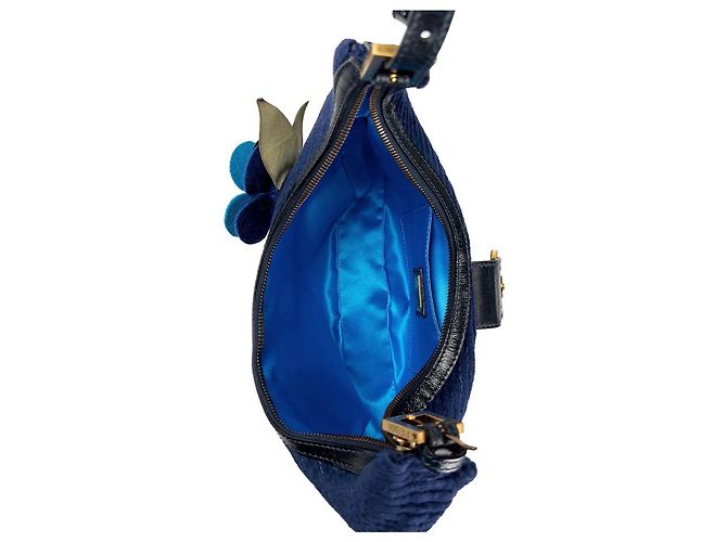 Borsa Fendi Baguette Croissant in lana blu - vista 8