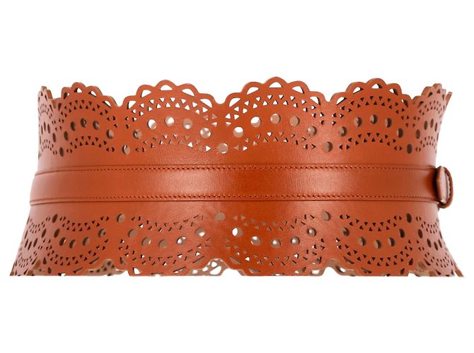 Ceinture taille laser Alaïa en cuir marron - vue 3