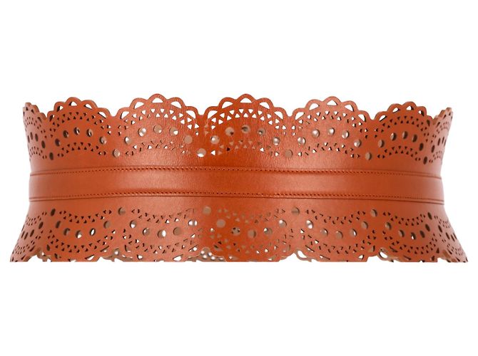 Ceinture taille laser Alaïa en cuir marron - vue 4