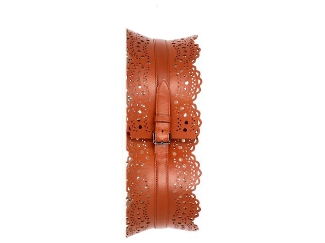 Ceinture taille laser Alaïa en cuir marron - vue 6