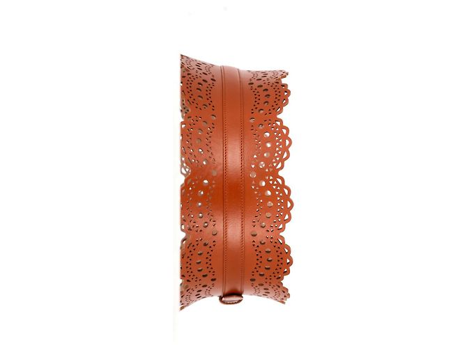 Ceinture taille laser Alaïa en cuir marron - vue 8