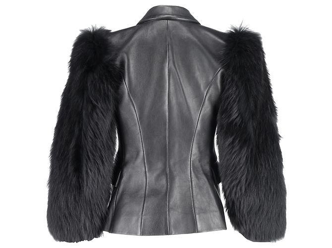 Blazer de un solo botón con mangas de piel en cuero negro de Balmain - vista 2