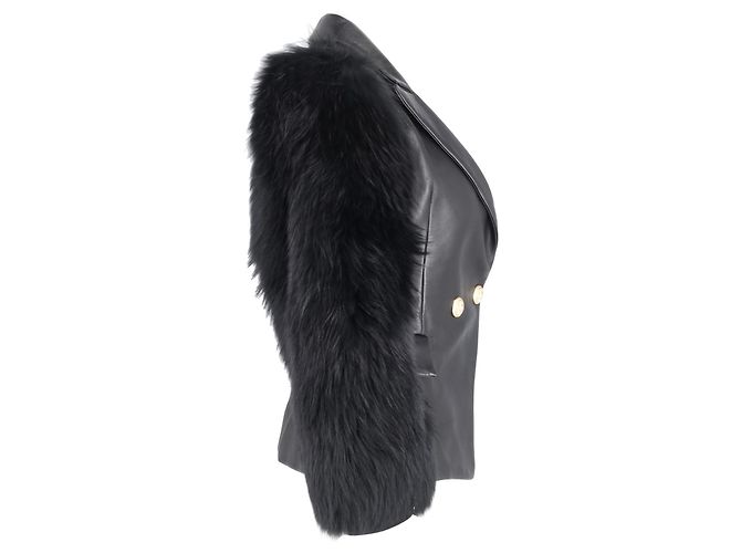 Blazer de un solo botón con mangas de piel en cuero negro de Balmain - vista 3