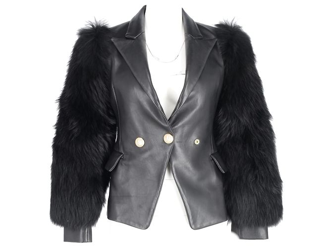 Blazer de un solo botón con mangas de piel en cuero negro de Balmain - vista 4