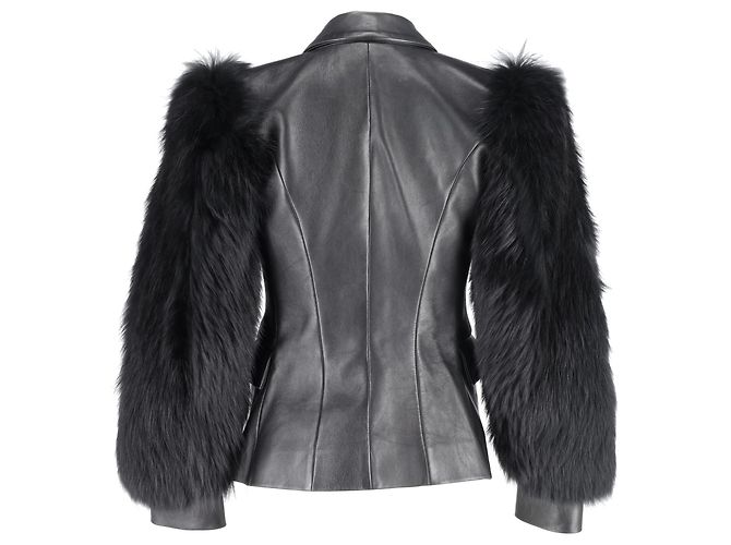 Blazer de un solo botón con mangas de piel en cuero negro de Balmain - vista 5