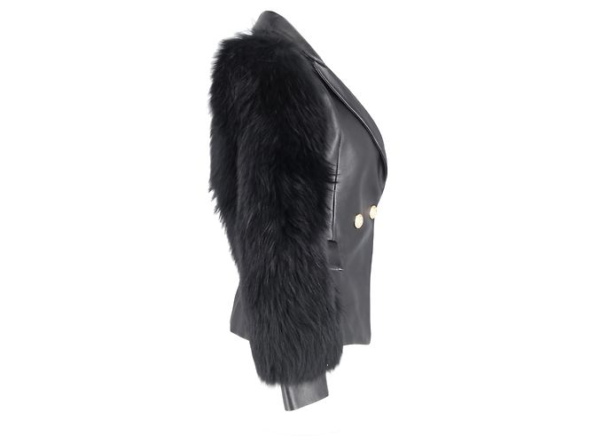 Blazer de un solo botón con mangas de piel en cuero negro de Balmain - vista 6