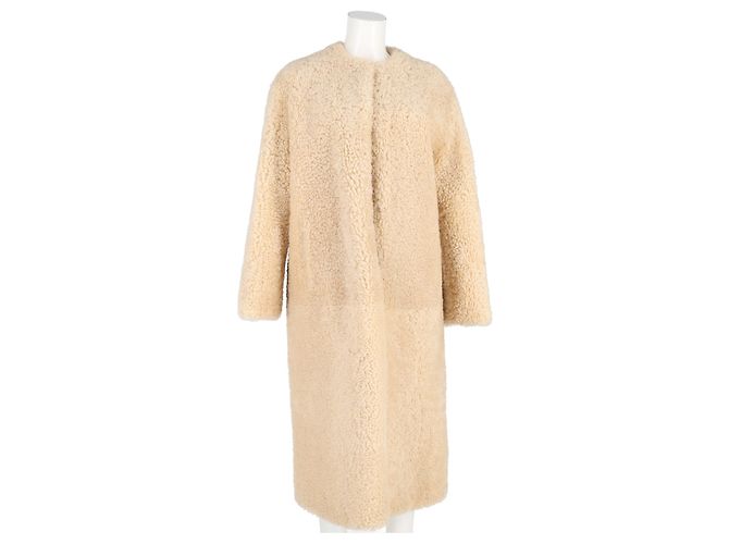 Abrigo de shearling beige sin cuello de Chloé con cinturón - vista 4