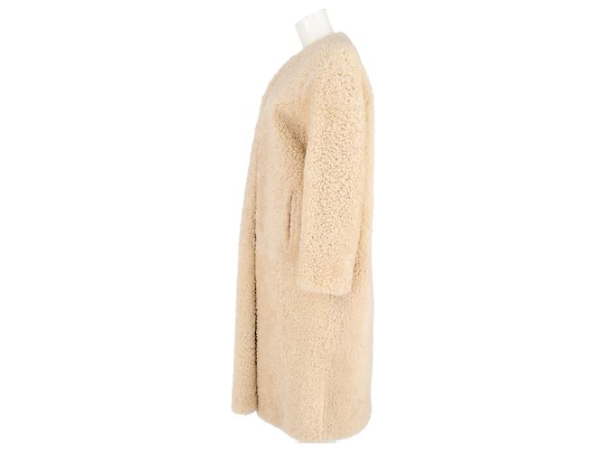 Abrigo de shearling beige sin cuello de Chloé con cinturón - vista 5
