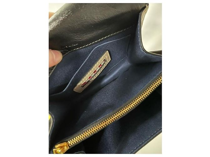 Marni Trunk Mini Farbblock Schultertasche aus beigem Leder - Ansicht 15