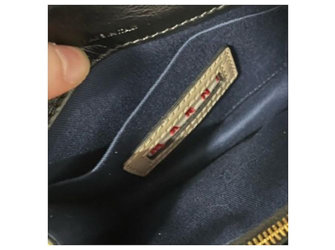 Marni Trunk Mini Farbblock Schultertasche aus beigem Leder - Ansicht 7