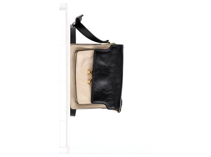 Marni Trunk Mini Farbblock Schultertasche aus beigem Leder - Ansicht 9