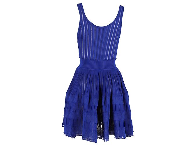 Alaïa Strick-Mini-Kleid in blauer Viskose - Ansicht 3