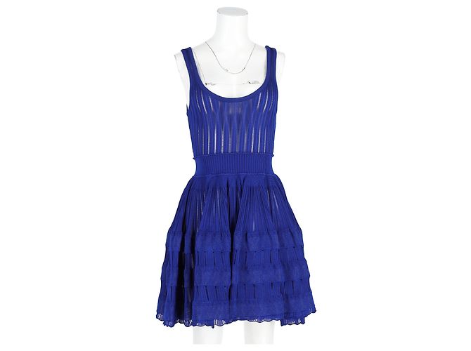 Alaïa Strick-Mini-Kleid in blauer Viskose - Ansicht 4