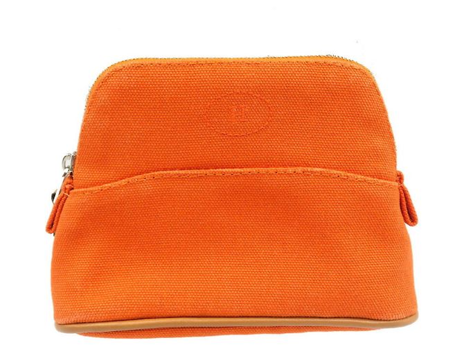 Pochette Bolide Hermès Beige Arancione Pelle e Cotone - vista 2