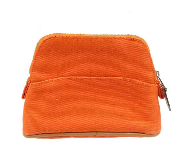 Pochette Bolide Hermès Beige Arancione Pelle e Cotone - vista 3