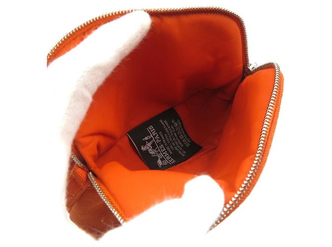 Pochette Bolide Hermès Beige Arancione Pelle e Cotone - vista 4