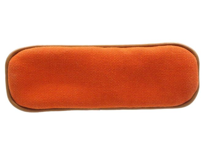 Pochette Bolide Hermès Beige Arancione Pelle e Cotone - vista 5