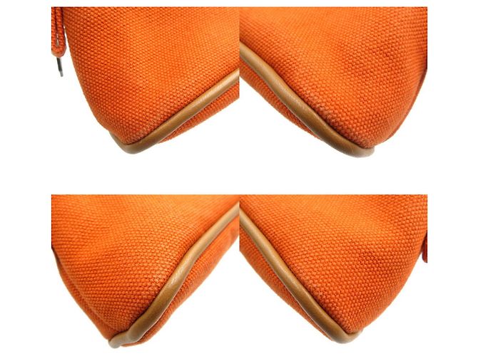 Pochette Bolide Hermès Beige Arancione Pelle e Cotone - vista 7