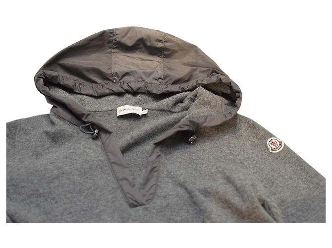 Moncler Haut à capuche en laine vierge grise S - vue 7