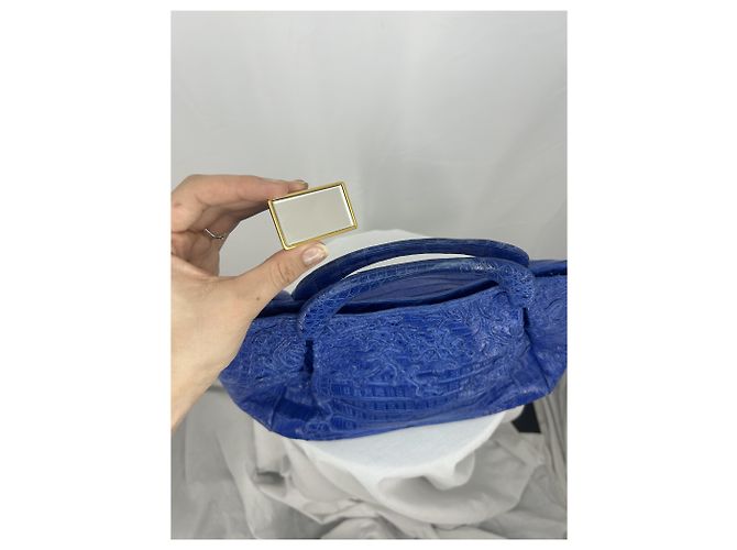 Nancy Gonzalez Genuine crocodile handbag Blue Gold hardware - view 10