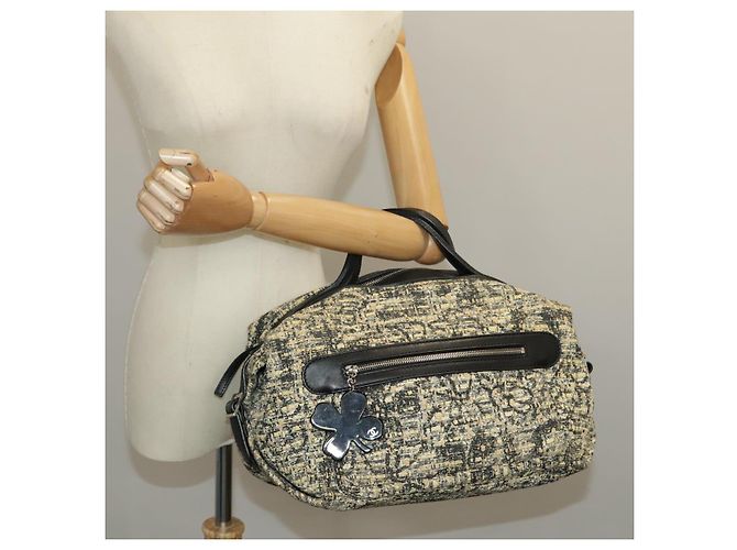 CHANEL Borsa a Mano Tweed Giallo Argento CC Auth bs19419 - vista 27
