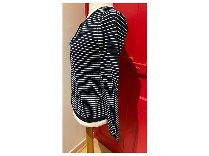 Des Petits Hauts Gilet Gestreift Baumwolle Marineblau Weiß - Ansicht 2