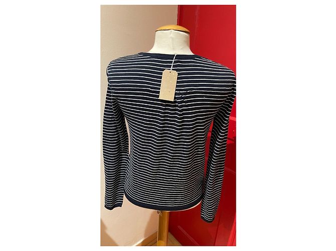 Des Petits Hauts Gilet Gestreift Baumwolle Marineblau Weiß - Ansicht 3