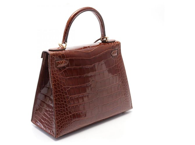 Sac à main Hermès Kelly 28 en alligator marron - vue 2