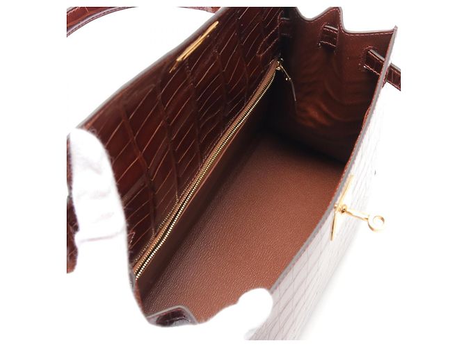 Sac à main Hermès Kelly 28 en alligator marron - vue 3