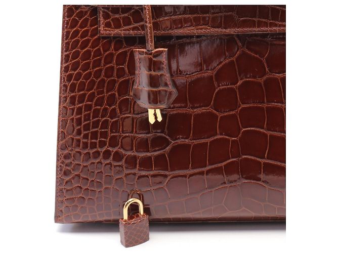 Sac à main Hermès Kelly 28 en alligator marron - vue 6