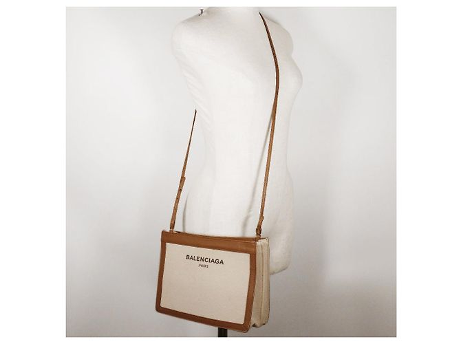 Borsa a spalla in tela e pelle Balenciaga blu navy Marrone - vista 12