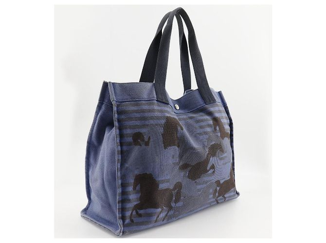 Hermès Hermes Chevaux Tote Bag aus Canvas Blau/Schwarz - Ansicht 3