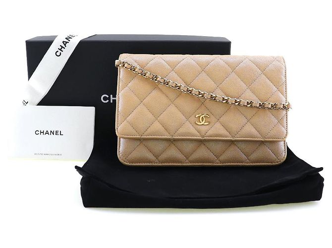 Portafoglio classico a catena Chanel in pelle caviar Beige - vista 4