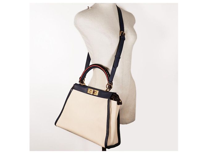 Borsa Fendi Peekaboo in tela e pelle 2WAY Bianco - vista 7