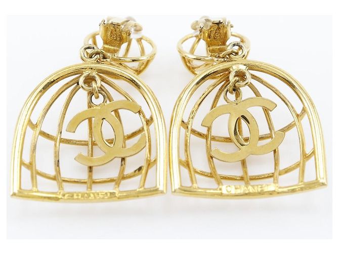 Orecchini a forma di gabbia per uccelli Chanel placcati in oro 93P - vista 3