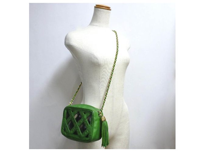 Borsa a spalla in pelle di agnello Chanel con catena Verde - vista 4