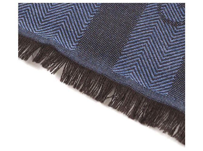 Sciarpa in lana a spina di pesce con logo GUCCI blu marrone - vista 7