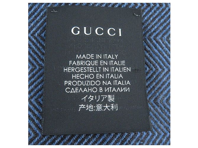 Sciarpa in lana a spina di pesce con logo GUCCI blu marrone - vista 9