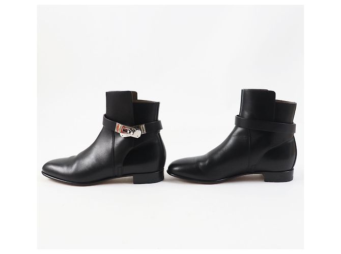 Hermès Botas cortas de cuero con hebilla Hermes Kelly negras Negro - vista 4